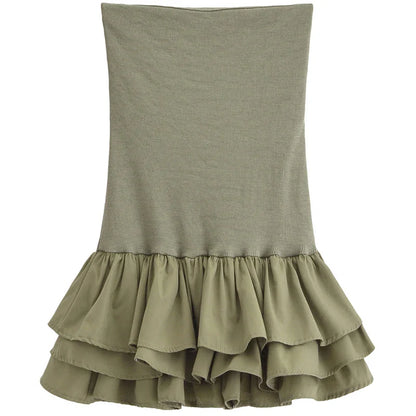 Tube Dresses- Ruffled Strapless Tube Dress for Day to Night Fun- Army Green- Chuzko Women Clothing