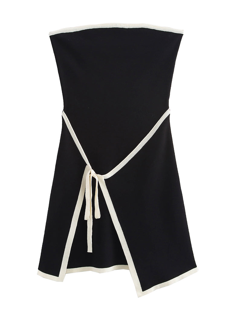 Tube Dresses- Strapless Piping Tie Side Dress- Black- IndioGear Women Clothing