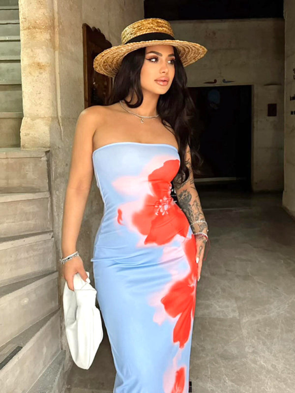 Tube Dresses - Strapless Tie Dye Maxi Dress