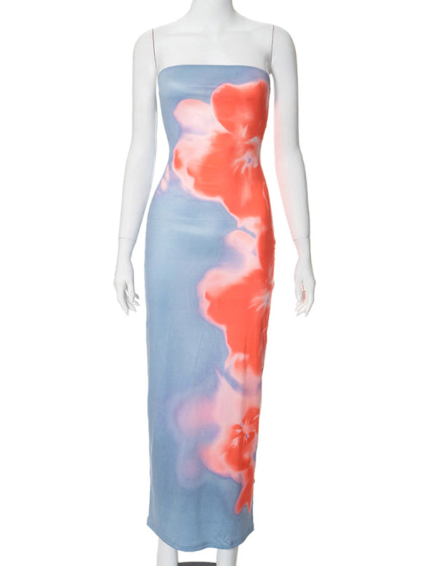 Tube Dresses - Strapless Tie Dye Maxi Dress