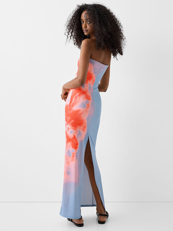 Tube Dresses - Strapless Tie Dye Maxi Dress