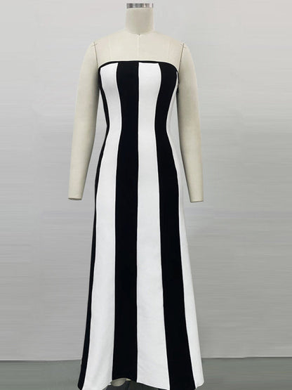 Tube Dresses- Vertical Stripe Tube Long Dress- - IndioGear Women Clothing