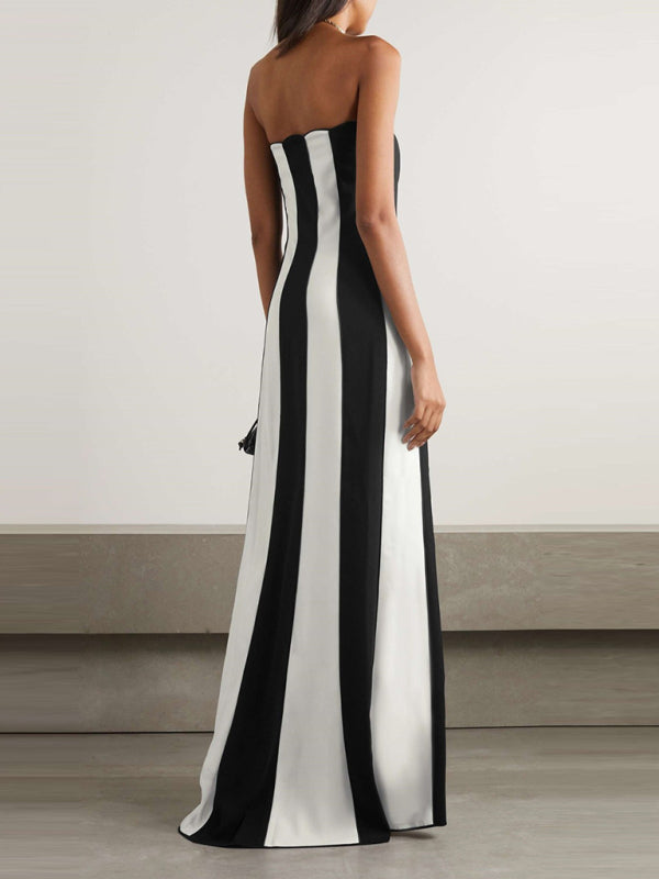 Tube Dresses- Vertical Stripe Tube Long Dress- - IndioGear Women Clothing