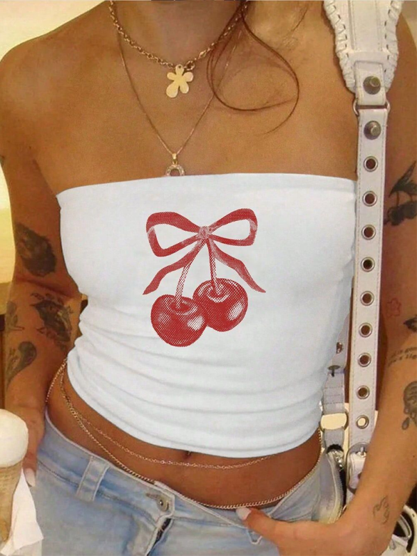 Tube Tops- Cherry Sweet Strapless Bandeau Top- Pattern1- IndioGear.com