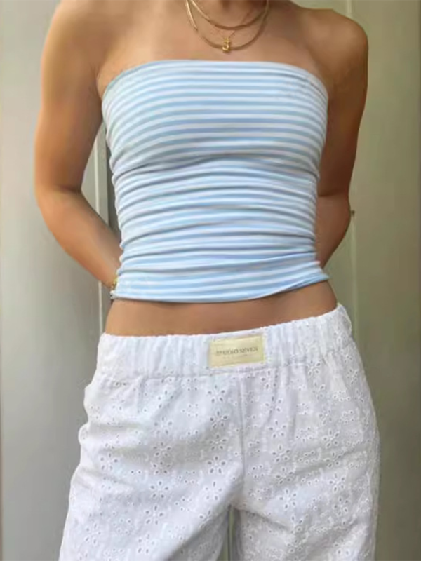 Tube Tops- Stripe Tube Top - Women's Essential Strapless Slim Fit- - IndioGear.com