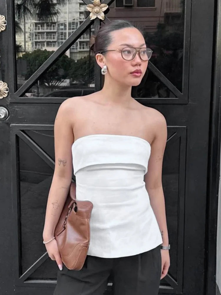 Tube Tops- Minimalist White Tube Top for Versatile Styling- - IndioGear