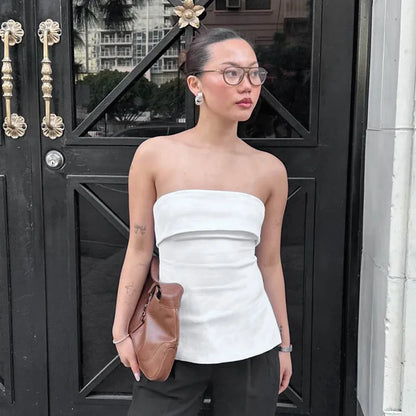 Tube Tops- Minimalist White Tube Top for Versatile Styling- - IndioGear