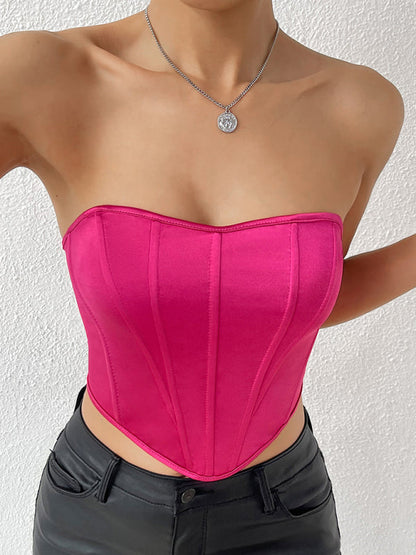 Tube Tops- Victorian Inspired Satin Corset Strapless Top- - IndioGear Women Clothing