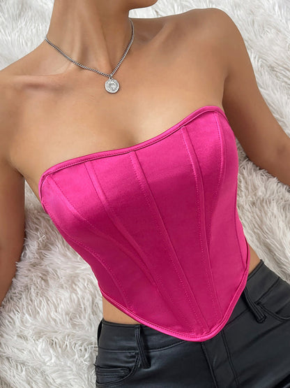 Tube Tops- Victorian Inspired Satin Corset Strapless Top- - IndioGear Women Clothing