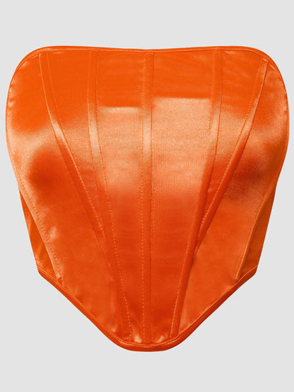 Tube Tops- Victorian Inspired Satin Corset Strapless Top- Orange- IndioGear Women Clothing