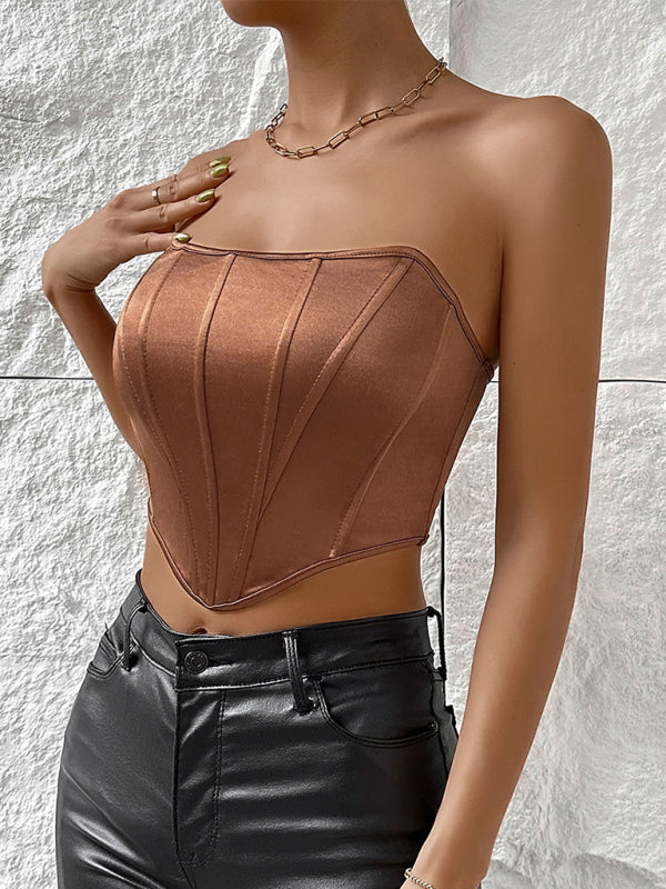 Tube Tops- Victorian Inspired Satin Corset Strapless Top- - IndioGear Women Clothing