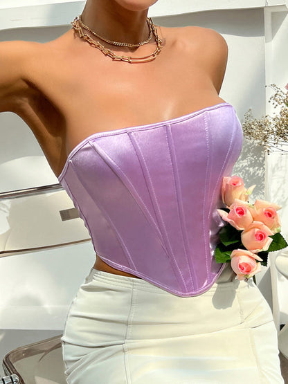 Tube Tops- Victorian Inspired Satin Corset Strapless Top- - IndioGear Women Clothing