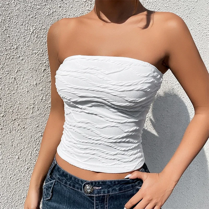 Tube Tops- Women Edgy Textured Strapless Tube Top- - IndioGear.com