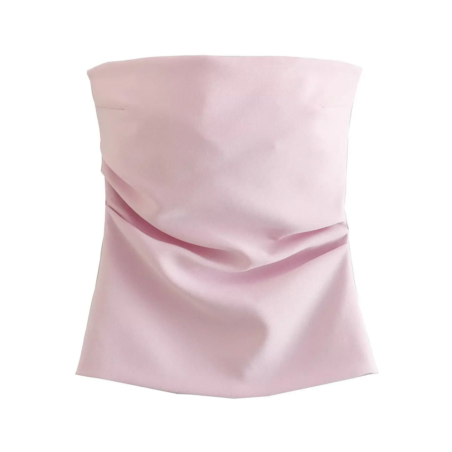 Tube Tops- Women Elegant Solid Bandeau Top with Ruched Detail- Pink- IndioGear.com