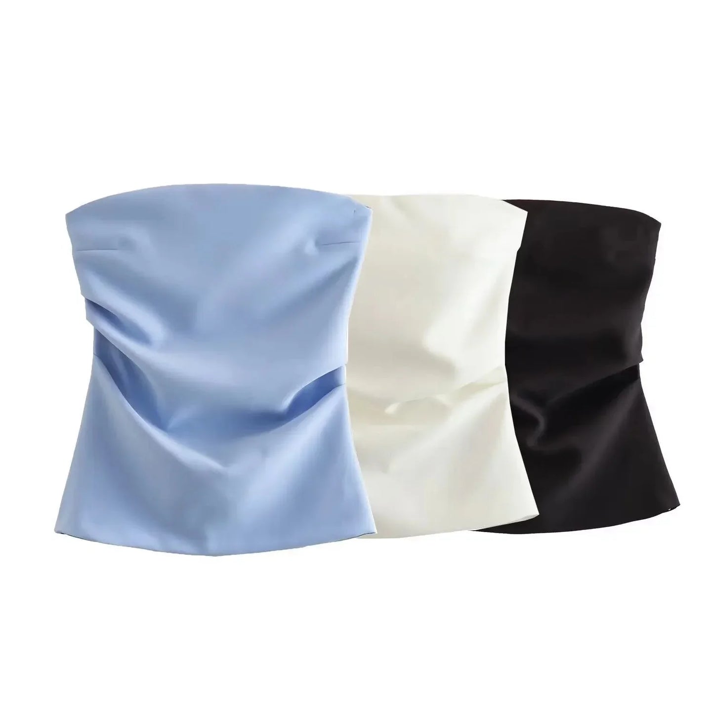 Tube Tops- Women Elegant Solid Bandeau Top with Ruched Detail- - IndioGear.com