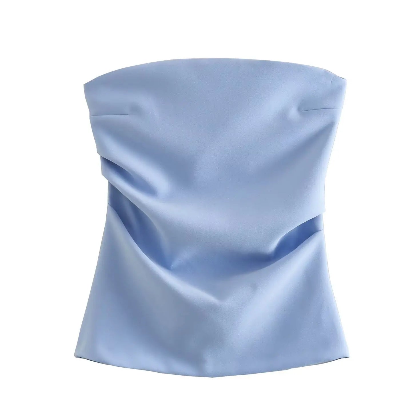 Tube Tops- Women Elegant Solid Bandeau Top with Ruched Detail- Sky Blue- IndioGear.com