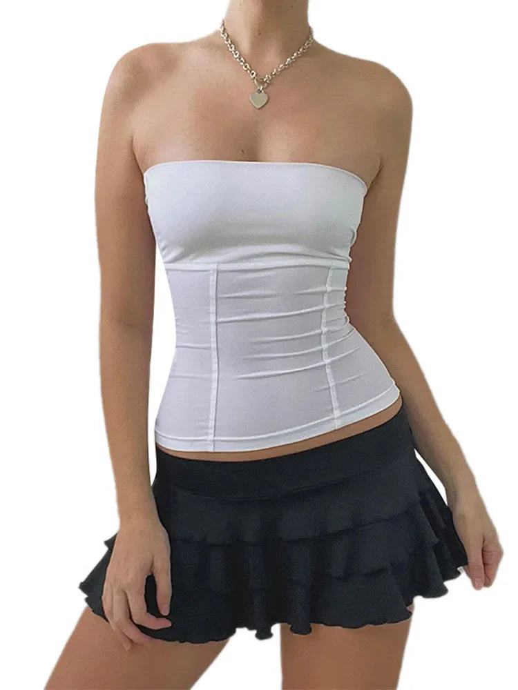 Tube Tops- Women Solid Strapless Corset Form-Fitting Top- - IndioGear.com