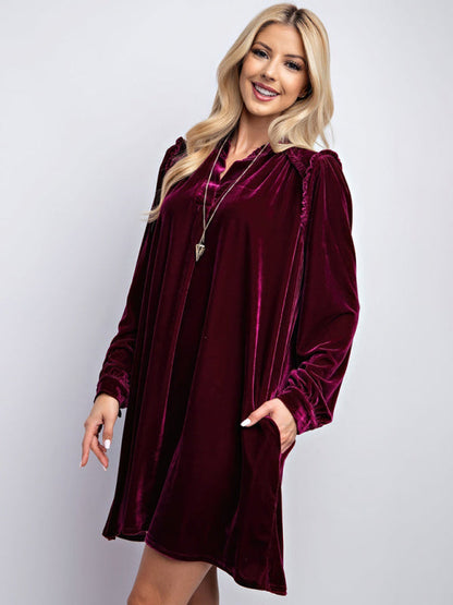 Tunic Dresses- Holiday Velvet Frill Dress Winter Tunic- - IndioGear Women Clothing