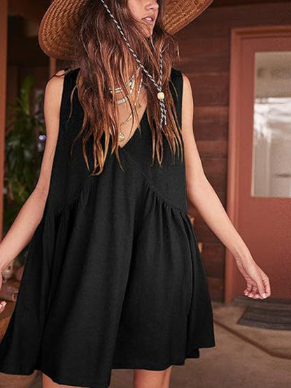 Tunic Dresses- Loose Fit Sleeveless Dress for Summer Comfort- Black- IndioGear Fashion and Gear