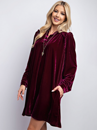 Tunic Dresses- Luxurious Velvet Tunic Dress for Layering This Winter- Wine Red- IndioGear.com