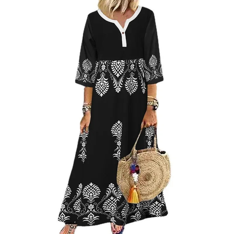 Tunic Dresses- Monochromatic Tunic Maxi Dress for Summer- - IndioGear.com