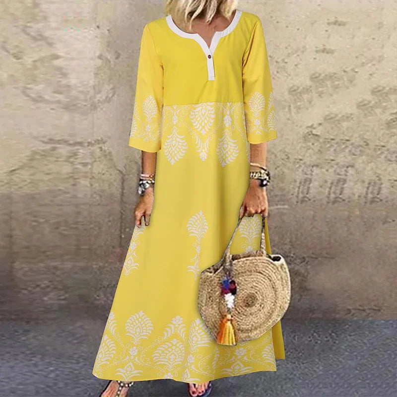 Tunic Dresses- Monochromatic Tunic Maxi Dress for Summer- Yellow- IndioGear.com