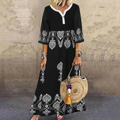 Tunic Dresses- Monochromatic Tunic Maxi Dress for Summer- Black- IndioGear.com