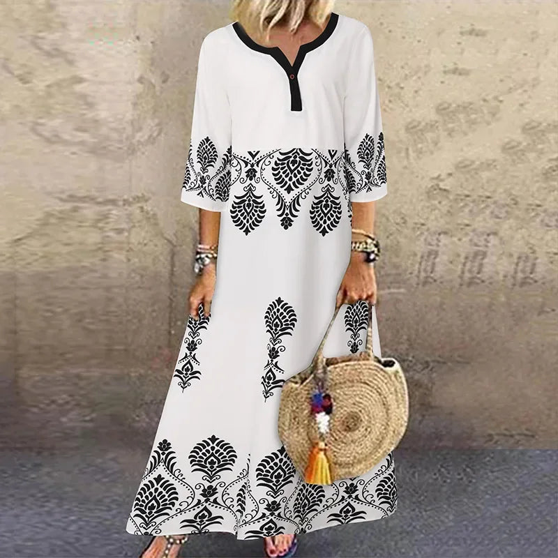 Tunic Dresses- Monochromatic Tunic Maxi Dress for Summer- White- IndioGear.com