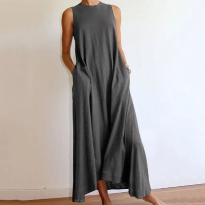 Tunic Dresses- Relaxed Flowing Maxi Dress in Neutral Tones- Gray- IndioGear.com