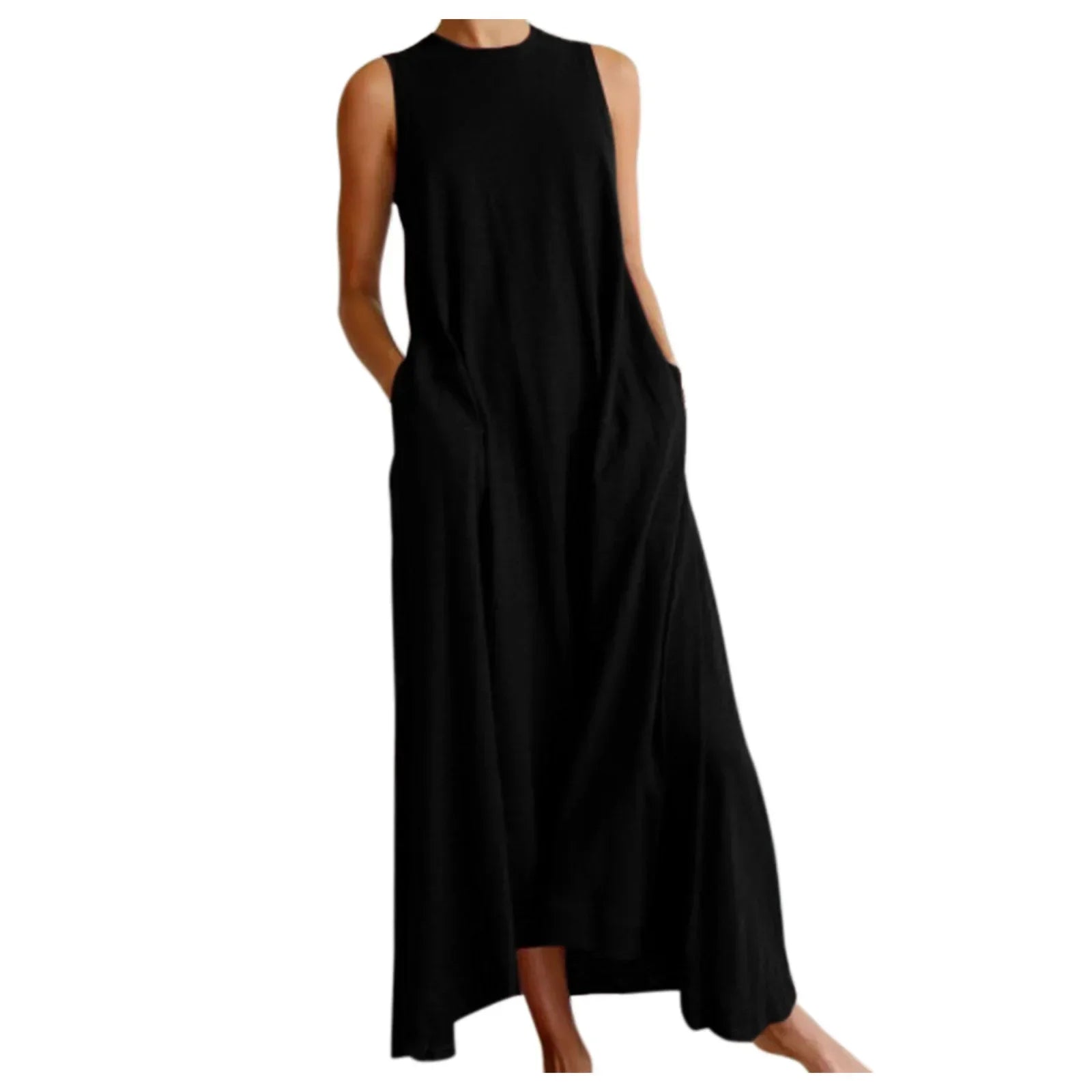 Tunic Dresses- Relaxed Flowing Maxi Dress in Neutral Tones- - IndioGear.com