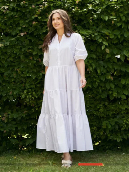 V-Neck Maxi Dress with Tiered Design and Relaxed Fit