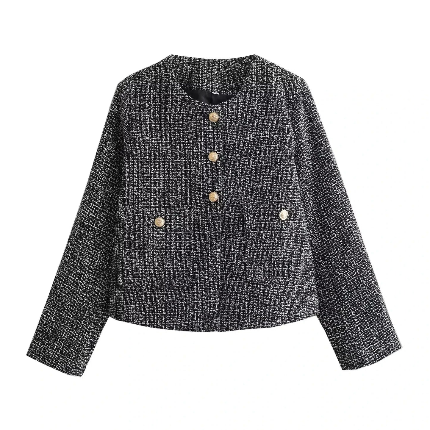 Tweed Jackets- Elegant Tweed Jacket with Golden Buttons- Grey- IndioGear.com