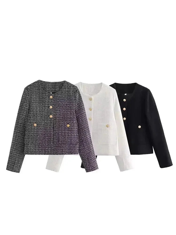 Tweed Jackets- Elegant Tweed Jacket with Golden Buttons- - IndioGear.com