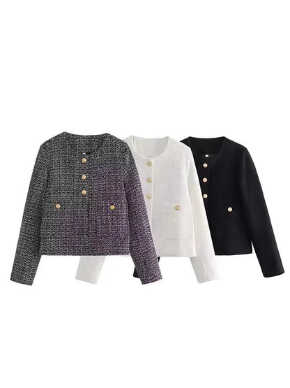 Tweed Jackets- Elegant Tweed Jacket with Golden Buttons- - IndioGear.com