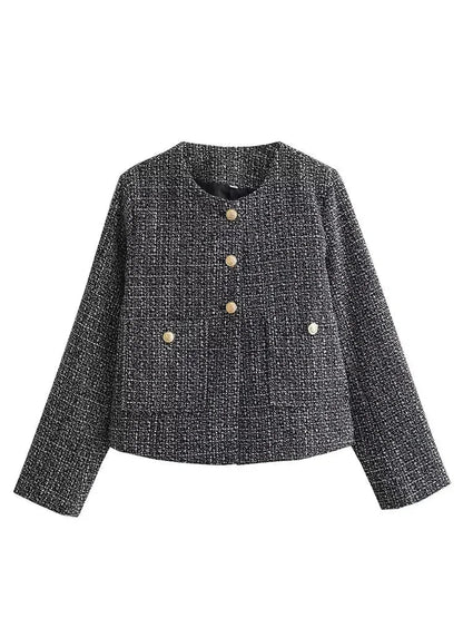 Tweed Jackets- Elegant Tweed Jacket with Golden Buttons- - IndioGear.com