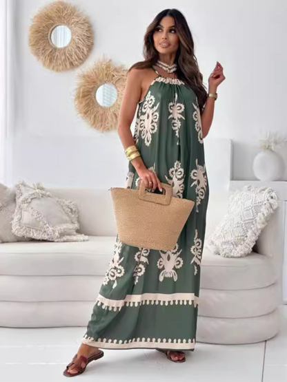 Vacation Dresses- Black & White Boho Tunic Dress- Green- IndioGear.com