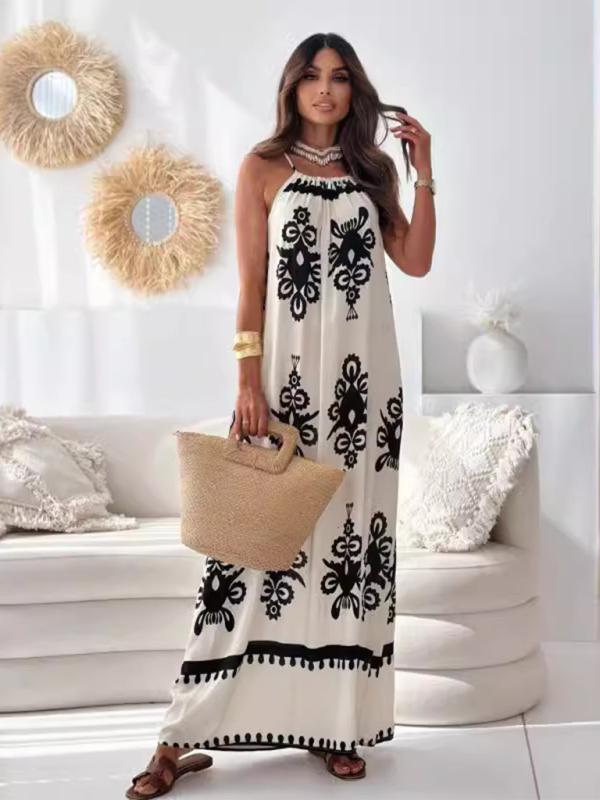 Vacation Dresses- Black & White Boho Tunic Dress- Cracker khaki- IndioGear.com