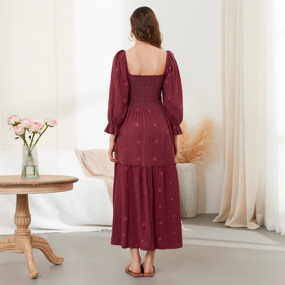 Vacation Dresses- Boho Floral Embroidered Long Dress for Casual Weddings- - IndioGear.com