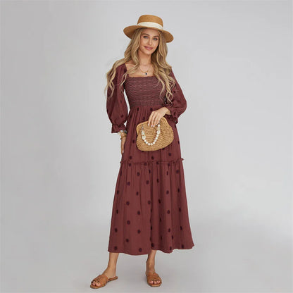 Vacation Dresses- Boho Floral Embroidered Long Dress for Casual Weddings- - IndioGear.com