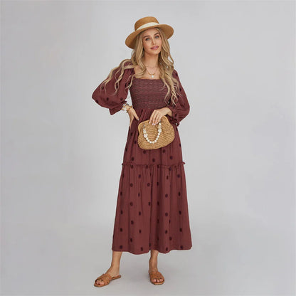 Vacation Dresses- Boho Floral Embroidered Long Dress for Casual Weddings- - IndioGear.com