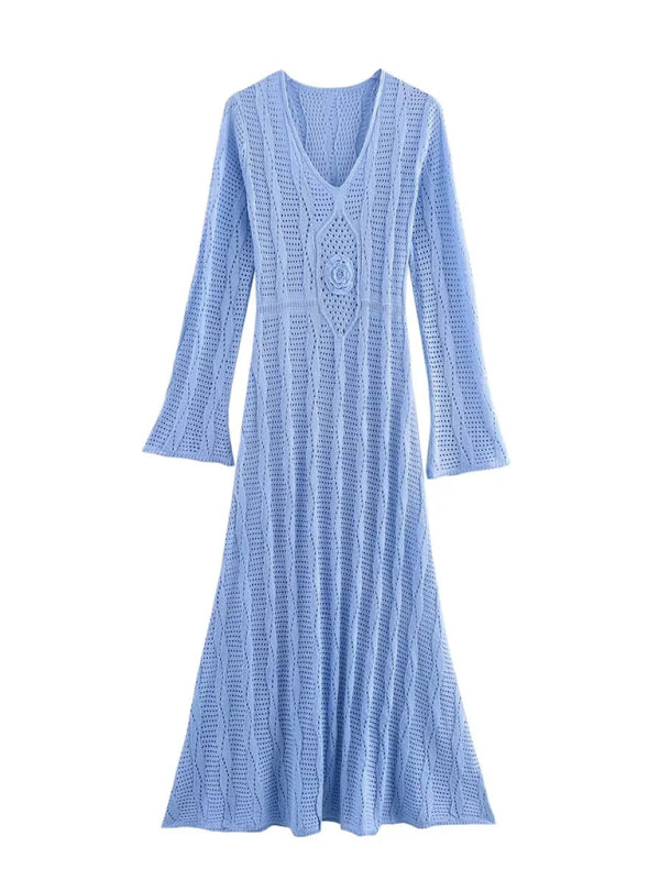 Vacation Dresses- Boho Knit Maxi for Beach Days Vacation Dress- - IndioGear Women Clothing