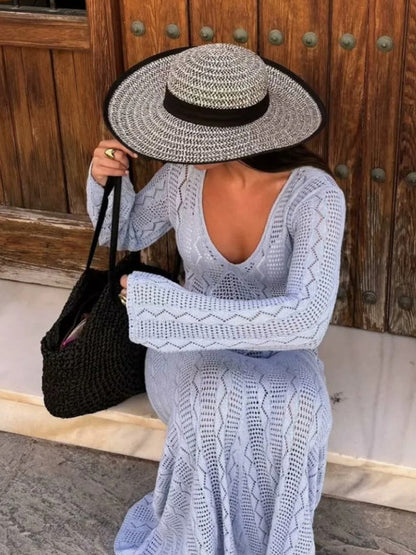 Vacation Dresses- Boho Knit Maxi for Beach Days Vacation Dress- - IndioGear Women Clothing