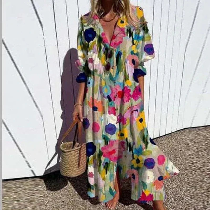 Vacation Dresses- Colorful Maxi Dress for Artsy Vacation Beach Events- - IndioGear.com