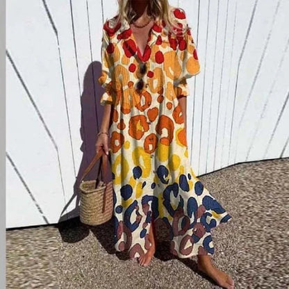 Vacation Dresses- Colorful Maxi Dress for Artsy Vacation Beach Events- Copper- IndioGear.com