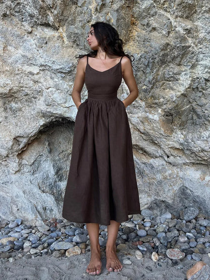 Vacation Dresses- Cotton Blend Summer Midi Sundress- - IndioGear.com