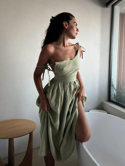 Vacation Dresses- Cotton Blend Summer Midi Sundress- Light green- IndioGear.com