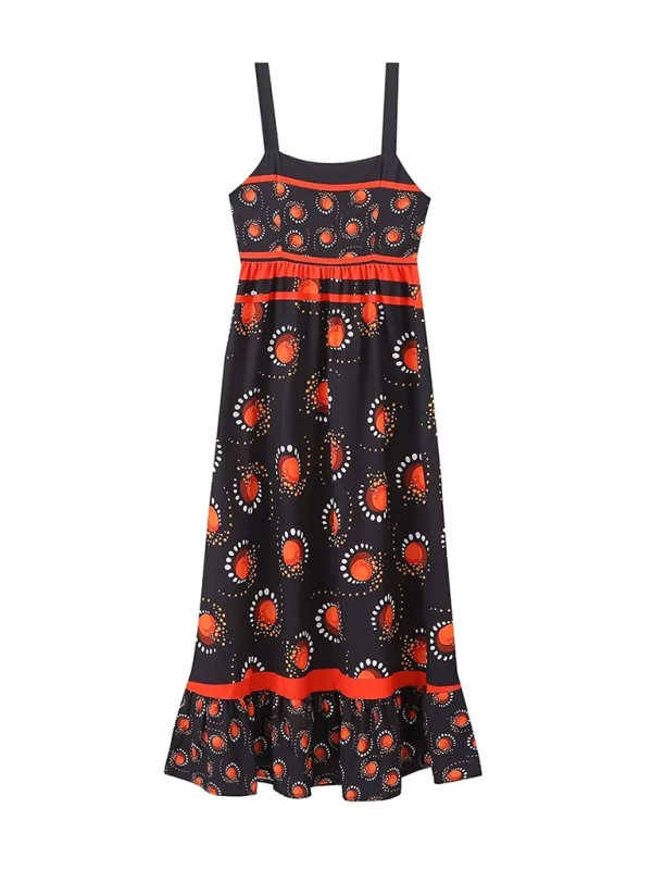 Vacation Dresses- Folk-Inspired Print Midi Dress- - IndioGear.com