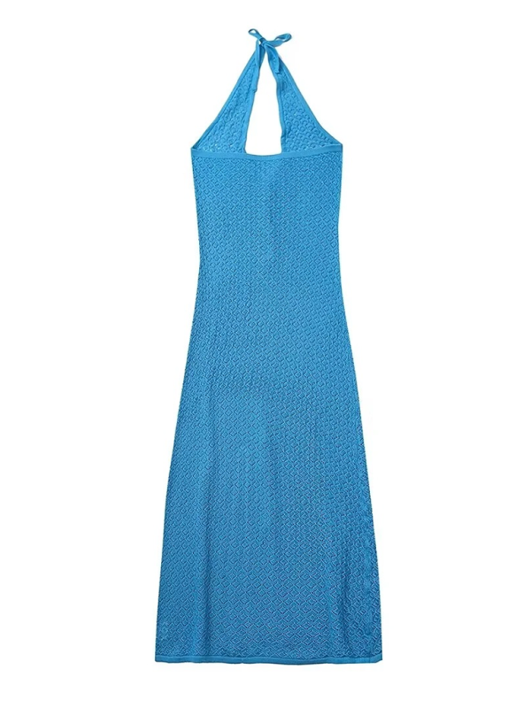 Vacation Dresses- Open Knitting Halter Midi Dress for Beach Parties & Cruise Vacations- - IndioGear.com