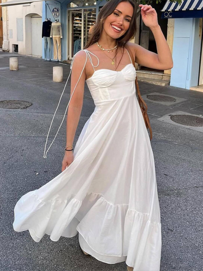 Vacation Dresses- Romance Long Sweetheart Dress for Summer Vacations- White- Chuzko Women Clothing