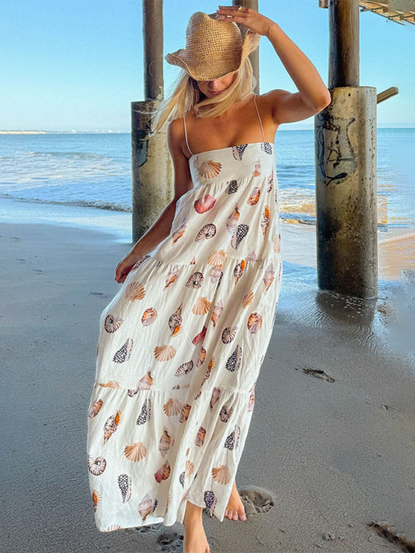 Vacation Dresses- Romantic Empire-Waist Women's Tent Maxi Dress for Sunset Cruises- White- IndioGear.com